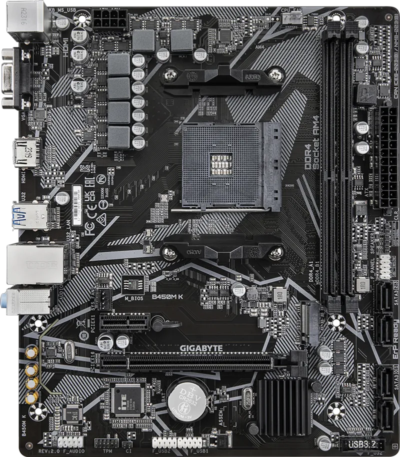 gigabyte b450m k am4_motherboard_leo Gigabyte B450M K AM4 - M ATX MotherBoard (Used)